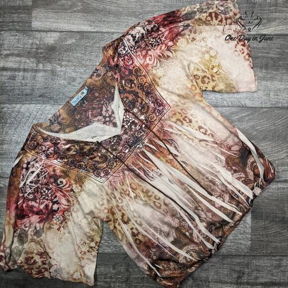 Unity World Wear Petite 3/4 Sleeve Boho Style Top Size PL - Picture 1 of 5